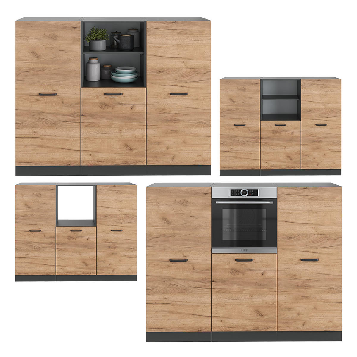KÜCHENBLOCK R-Line Goldkraft Eiche/Anthrazit 180 cm ohne AP - Honigeiche/Anthrazit, Holzwerkstoff (180/81.6/46cm) - Vicco