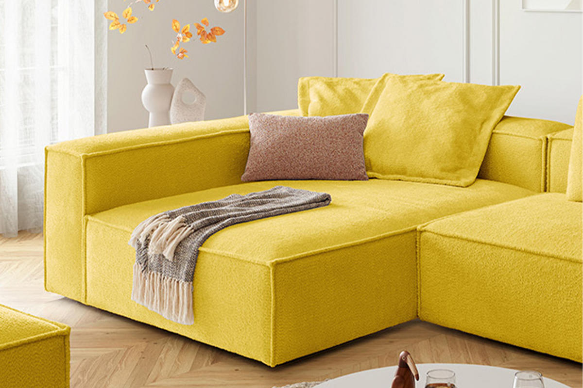 ECKSOFA CARMO Gelb Flachgewebe - Gelb/Schwarz, Kunststoff/Textil (306/191cm) - KAWOLA