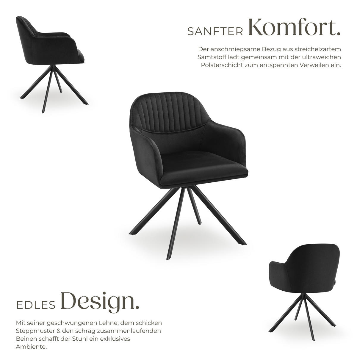 DREHSTUHL 6er Set Lona 56 x 59 x 81 cm schwarz/schwarz - Schwarz, Textil (56/81/59cm) - tectake