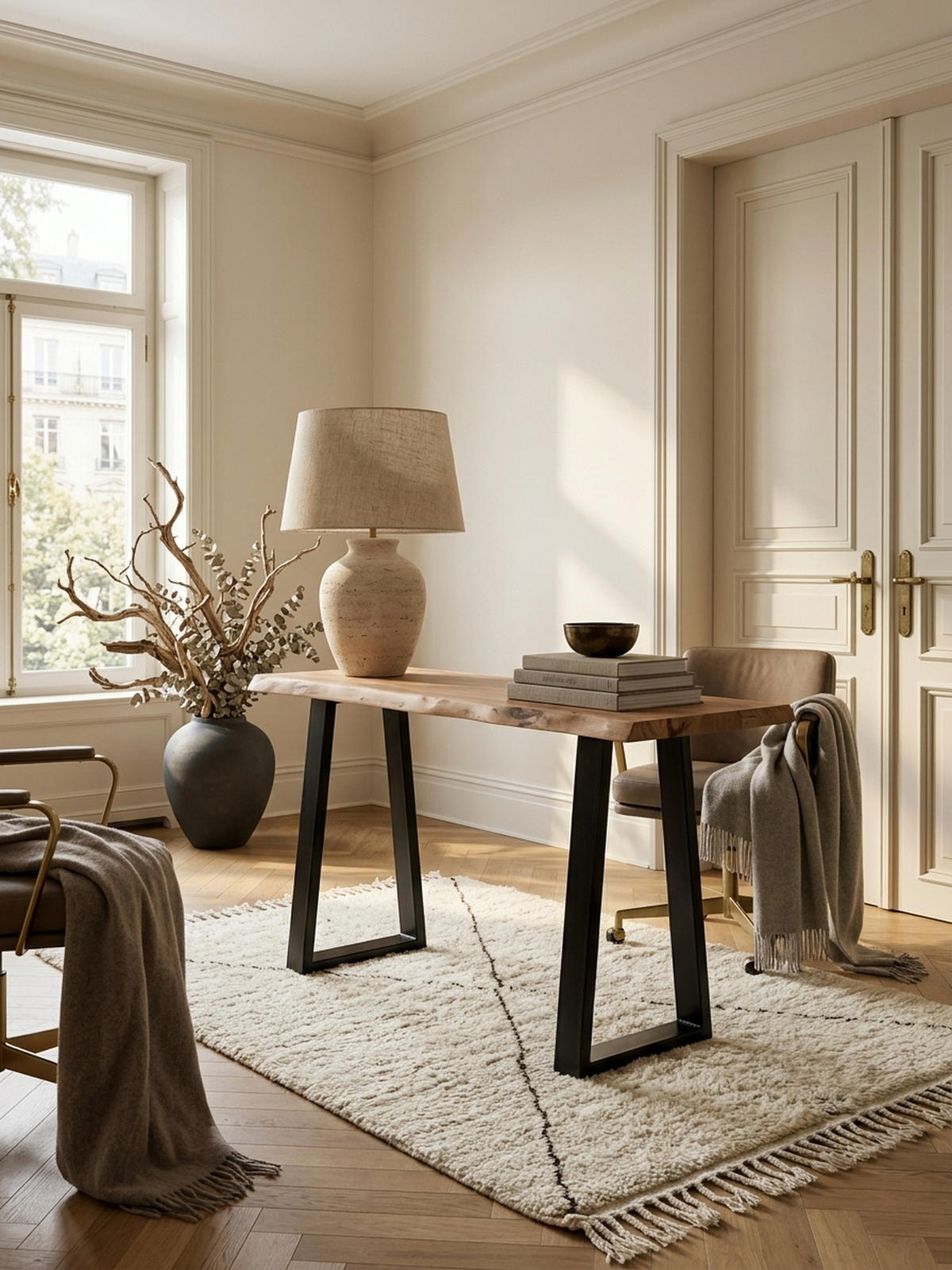 KONSOLENTISCH – Akazienholz, Landhausstil, robuste Metallfüße - Beige/Schwarz, Holz/Metall (45/120/75cm) - KADIMA DESIGN