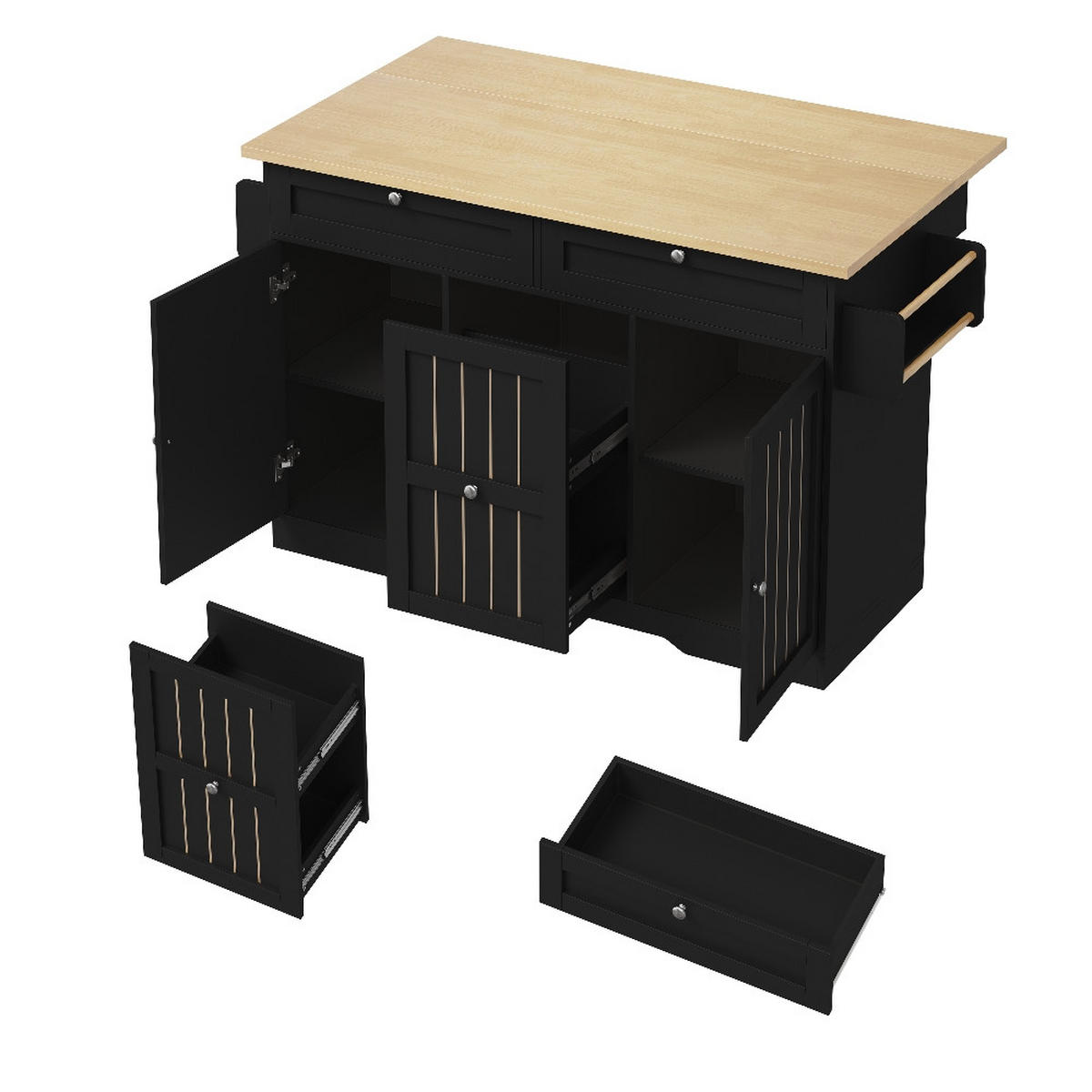 KÜCHENINSEL Klappbare Arbeitsplatte, Feststellbare Rollen, MDF, 120/70/92 cm - Schwarz, Kunststoff (70/92/120cm) - Rolipo