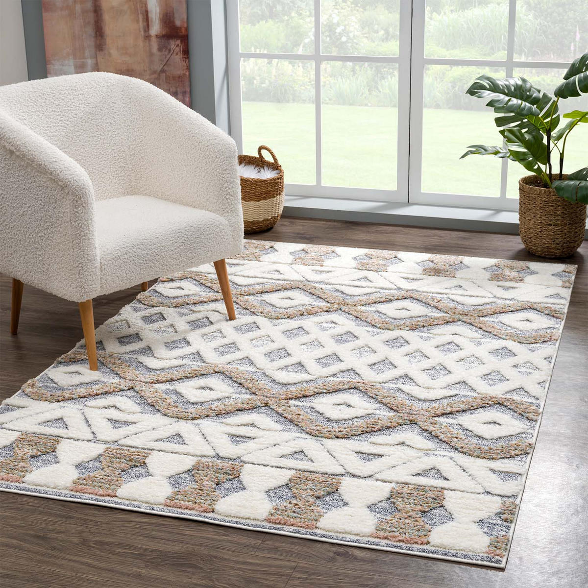 HOCHFLOR-TEPPICH Focus 3050 Grau 140x200 cm - Multicolor/Creme, Textil (140/200cm) - carpet city
