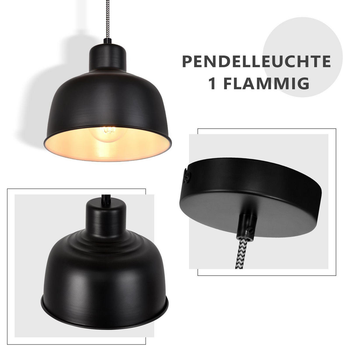 HÄNGELEUCHTE Selma 1-flammig 18/10/170 cm - Schwarz, Metall (18/10/170cm) - Nettlife