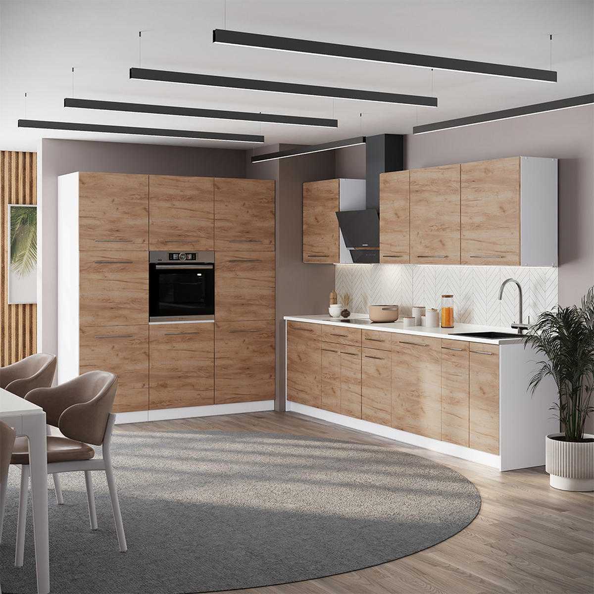 KÜCHENZEILE Fame-Line, Goldkraft Eiche/Weiß, 460 cm Arbeitsplatte Anthrazit - Eichefarben/Weiß, Holzwerkstoff (460/206.8/60cm) - Vicco