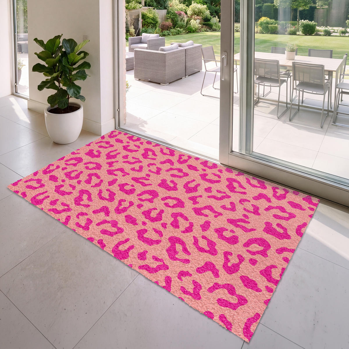 FUSSMATTE Pantherdruck - Rosa - Tierdruck - Minimalistisch Sauberlaufmatte 180x120 cm - Pink, Kunststoff (180/120cm) - MuchoWow