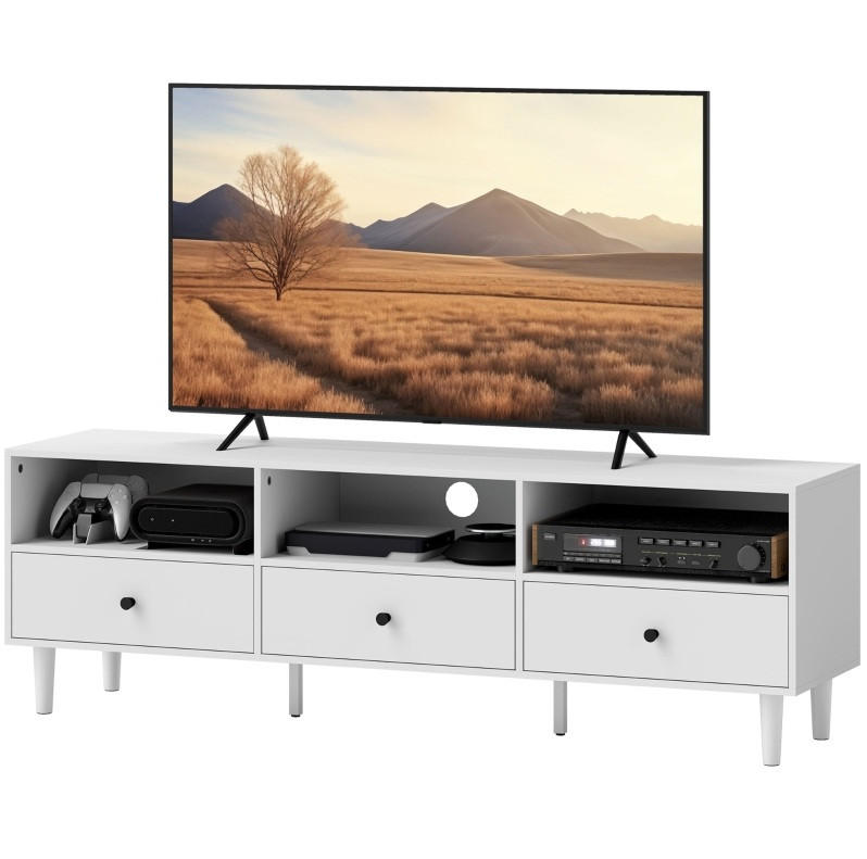 TV-LOWBOARD 140/34/45 cm mit 3 Schubladen und Kabeldurchlass in Weiß - Weiß, Holzwerkstoff (140/45/34cm) - BEAOK