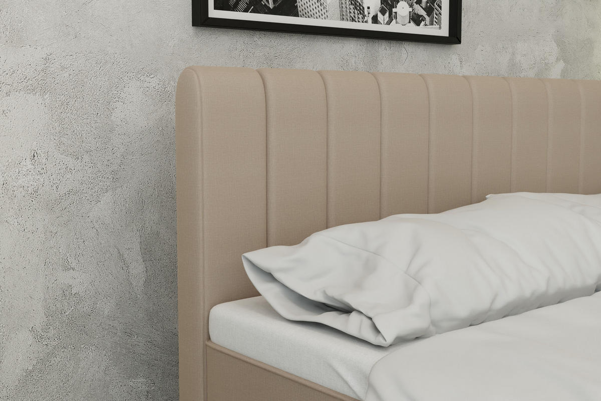 BOXBETT AVALON 160 x 200 cm mit Bettkasten und Topper - Beige - Beige, Holz - Panda Möbel