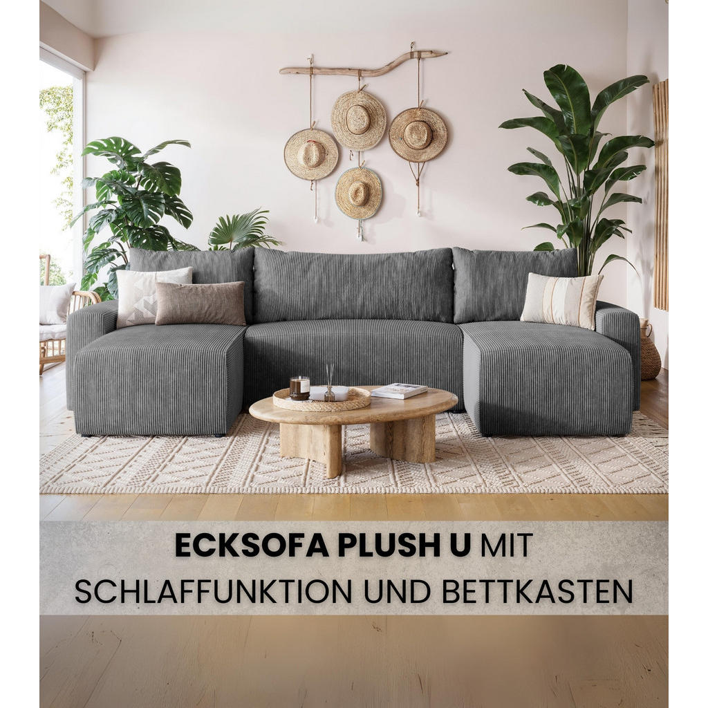 Thumbnail - Bromarkt Wohnlandschaft, Dunkelgrau, Textil, 5-Sitzer, U-Form, 315x72x145 cm, Wohnzimmer, Sofas & Couches, Wohnlandschaf...