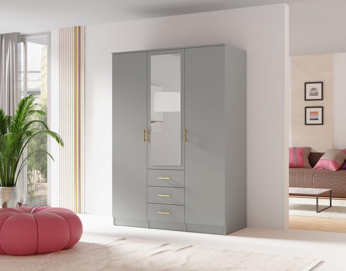 DREHTÜRENSCHRANK - LIMON 3D - Grau - Grau, Holzwerkstoff/Metall (154/210/64cm) - Möblo