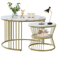 COUCHTISCH Nesting, 2er-Set, runde MDF-Tische, weiß, goldener Rahmen, modern - Weiß, Metall (70/70/45cm) - EuroLiving