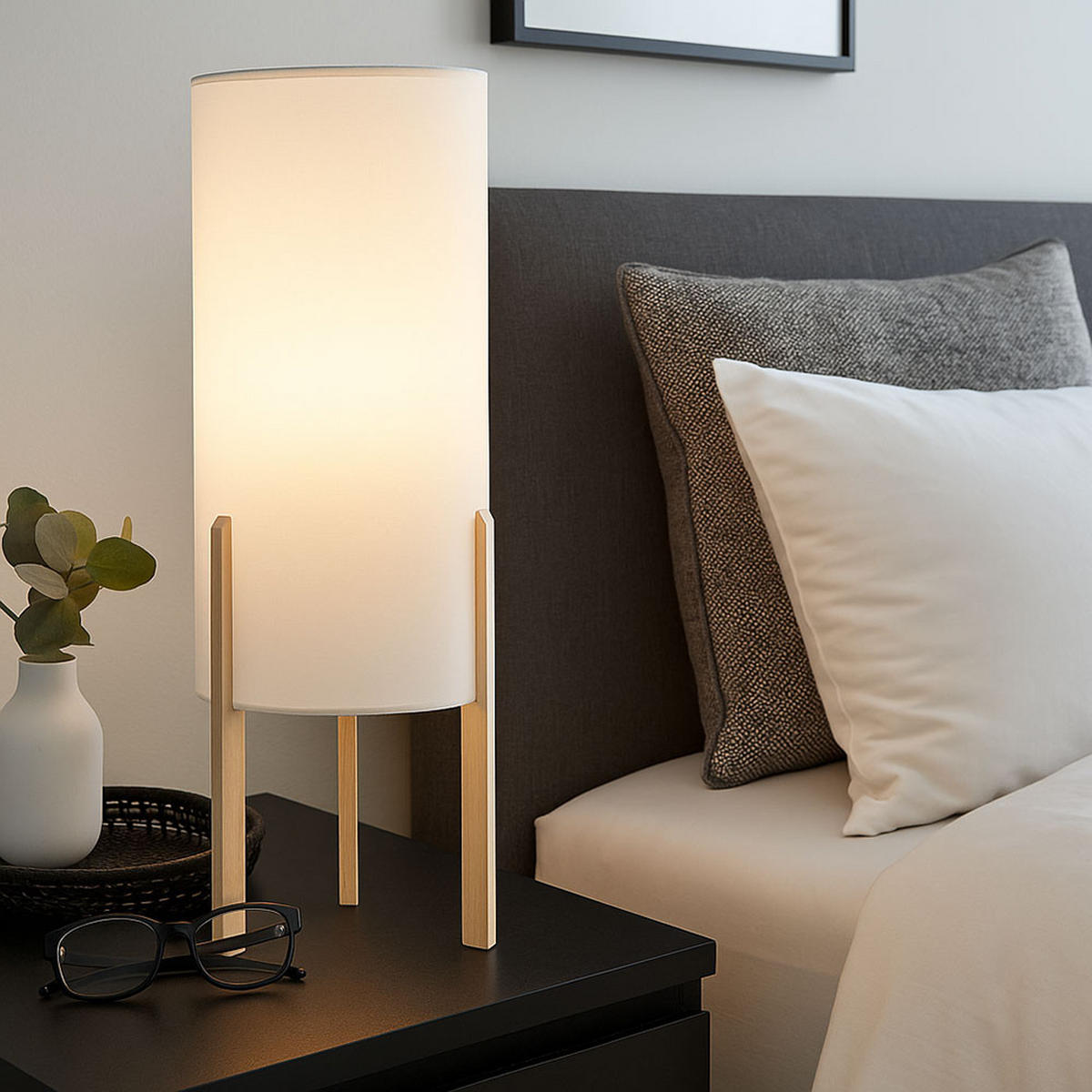 TISCHLEUCHTE Holz Beige Textil - Beige, Holz (16/16/50cm)