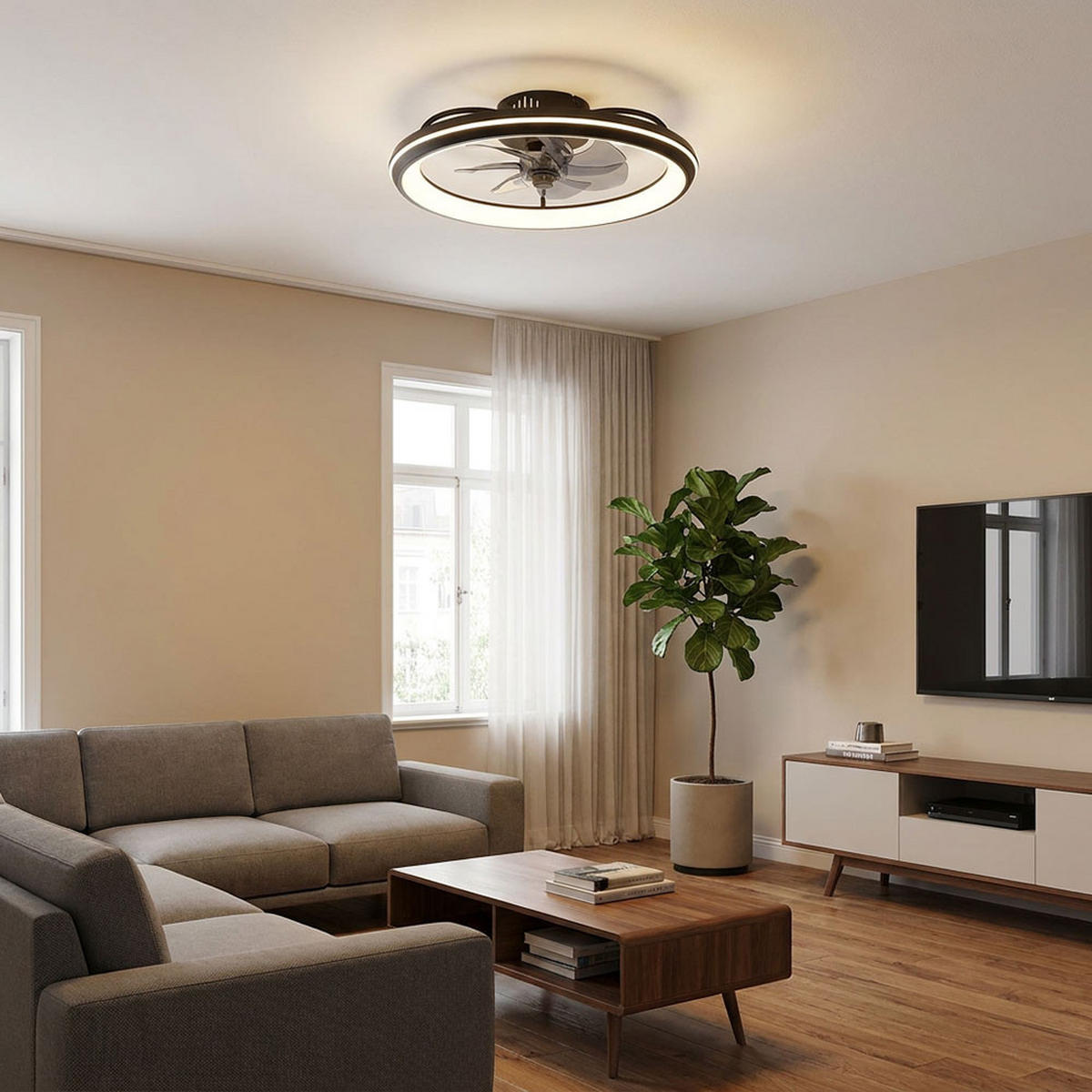 LED DECKENLEUCHTE Deckenventilator Schwarz Kunststoff - Schwarz, Metall (50/50/14cm) - Globo Lighting