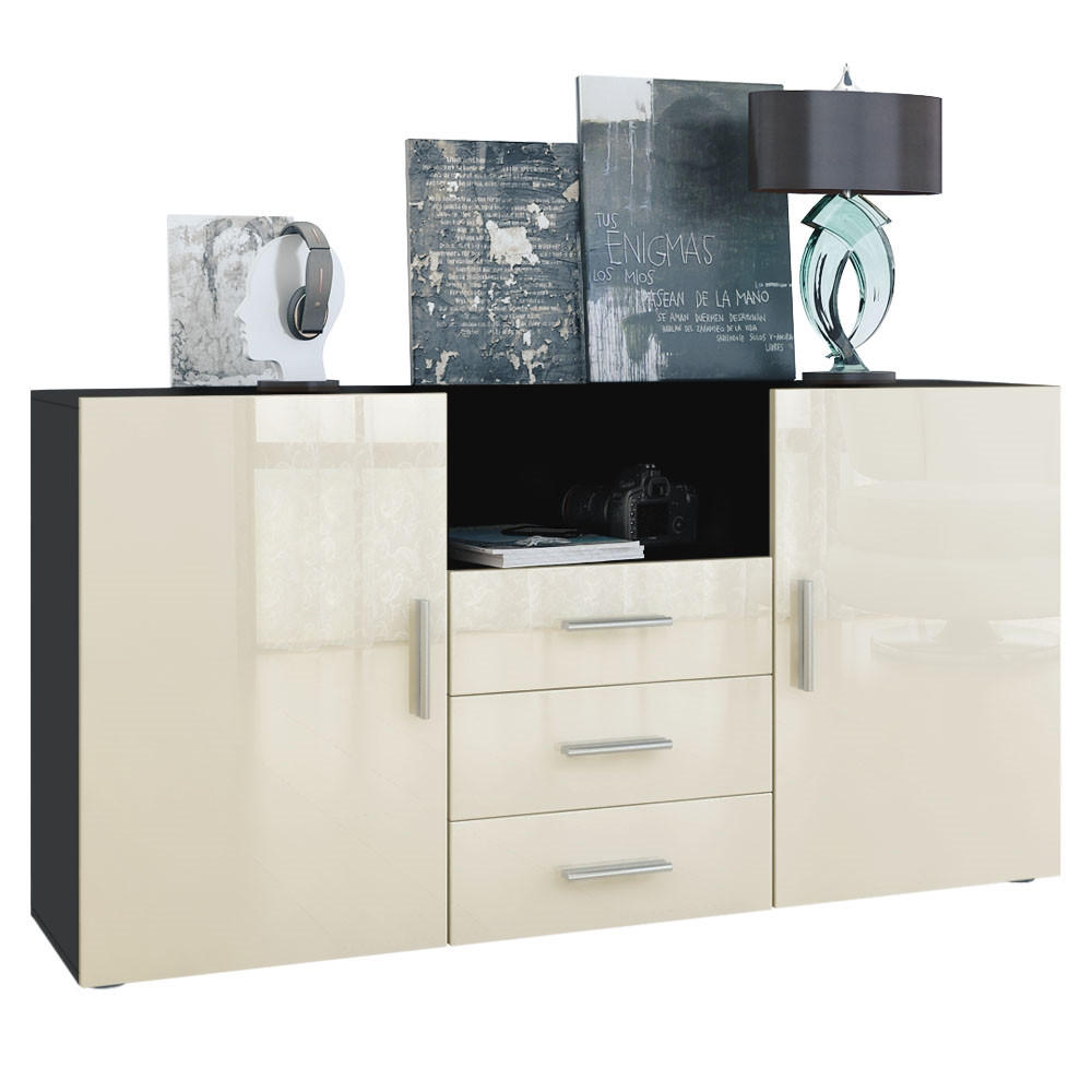 SIDEBOARD Skadu Front in Creme Hochglanz - Creme, Holzwerkstoff (138.5/71.5/35cm) - Vladon