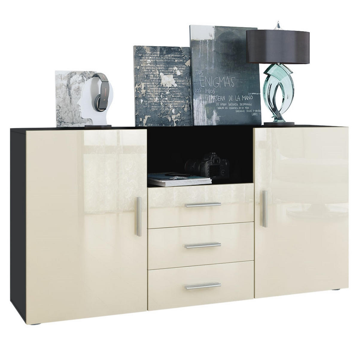 SIDEBOARD Skadu Front in Creme Hochglanz - Creme, Holzwerkstoff (138.5/71.5/35cm) - Vladon