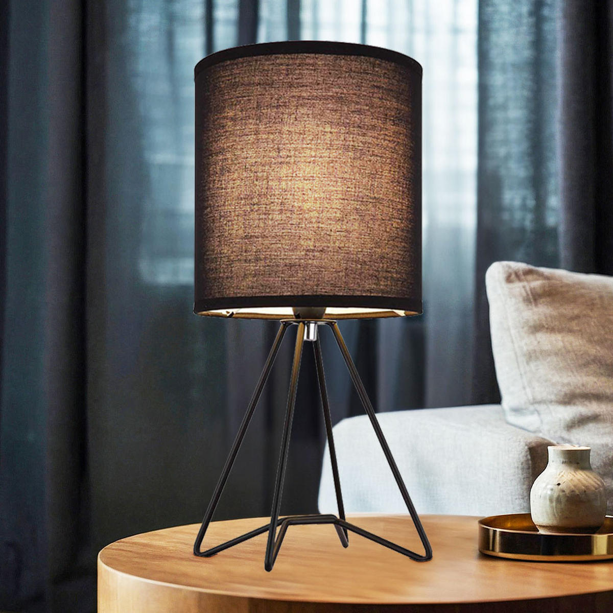 LED TISCHLEUCHTE TAMIAN Textil Schwarz - Schwarz, Metall (16/16/34.5cm) - Globo Lighting