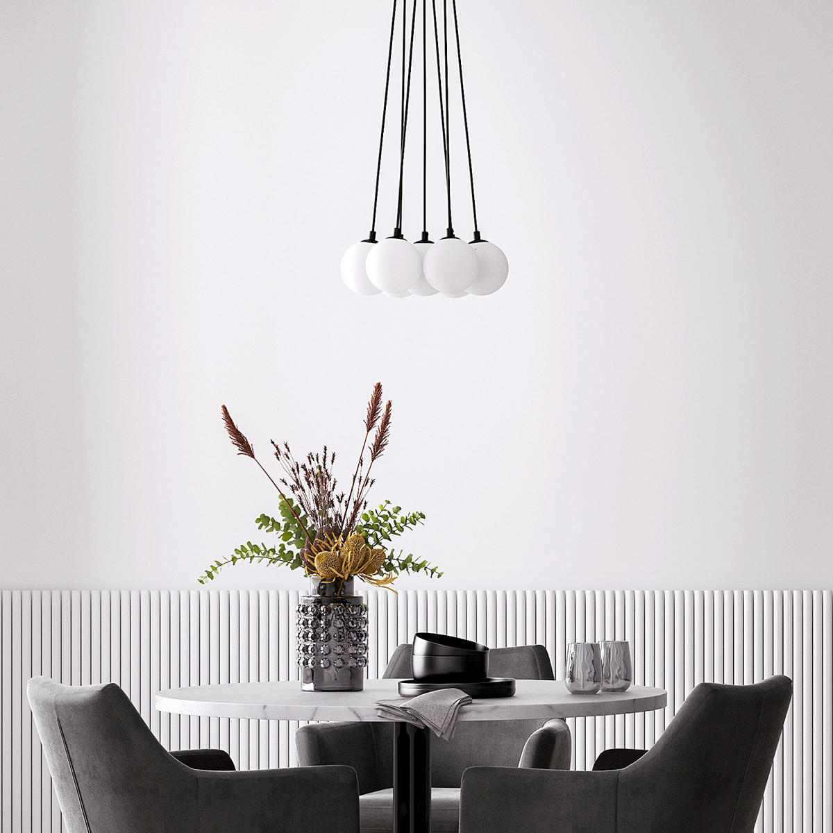 PENDELLEUCHTE - Glas / Metall - 7-flammig - Transparent/Schwarz, Glas/Metall (36/36/145cm) - home24