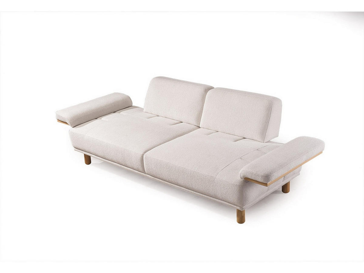 SOFA Bodrum Wood 3-Sitzer Teddy Creme - Creme, Holz/Textil (235/83/97cm) - Villa Möbel