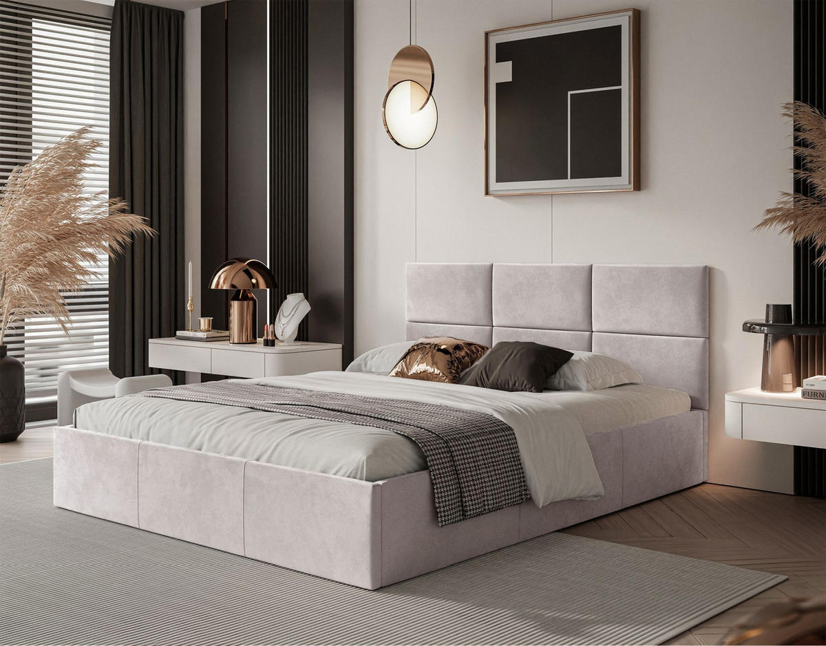 POLSTERBETT Nestio Hellbeige Samt 140x200 cm - Ecru, Kunststoff/Textil (140/200cm) - Selsey