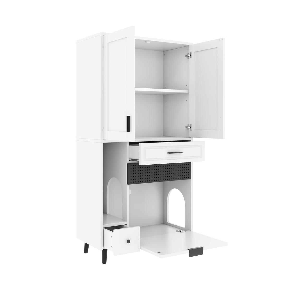 MEHRZWECKSCHRANK DE-38148 80/40/161 cm mit Schubladen und Katzenbett Holzoptik - Weiß, Holzwerkstoff (80/161/40cm) - ComfortXL