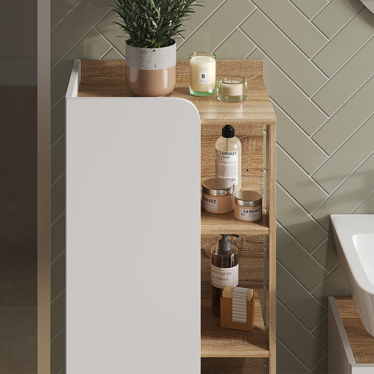MIDISCHRANK Karen Sonoma/Weiß 50 x 128 cm mit Tür und offenen Fächern - Weiß/Sonoma Eiche, Holzwerkstoff (50/128/35cm) - Vicco
