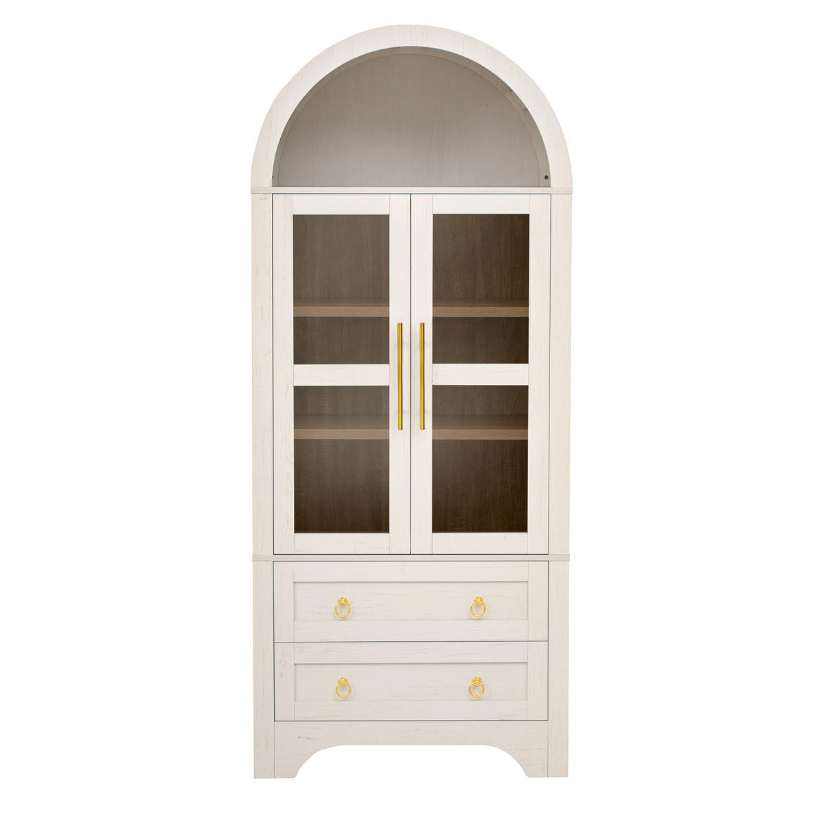 HIGHBOARD Weiß 76,2×40×180 cm mit Glastüren, Schubladen und verstellbaren Einlegeböden aus Holzwerkstoff und Glas - Weiß, Holzwerkstoff (76.2/180/40cm)