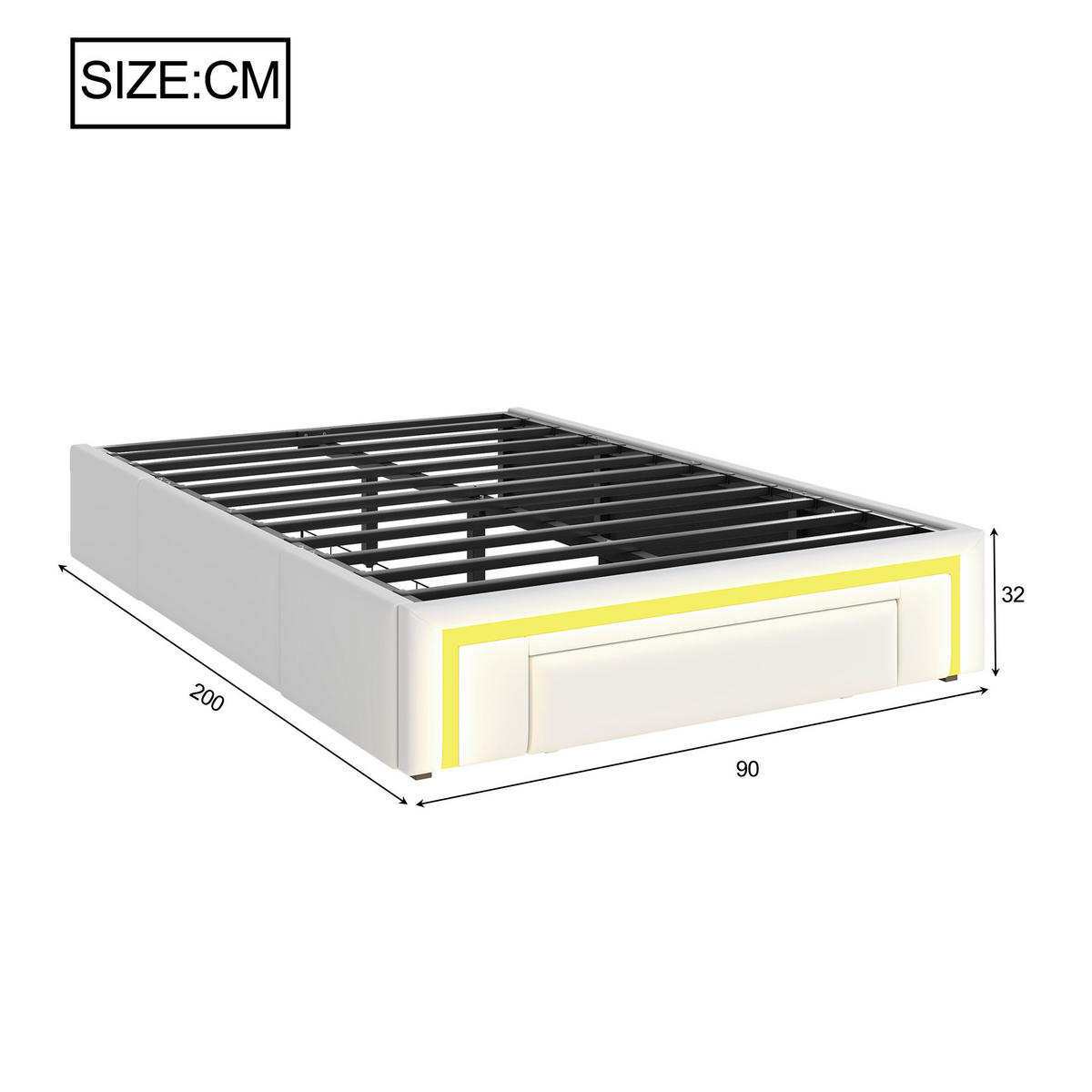 BETT 90/200 cm in Weiß mit Schubladen und LED - Weiß, Holzwerkstoff/Textil (90/200cm) - WISHDOR
