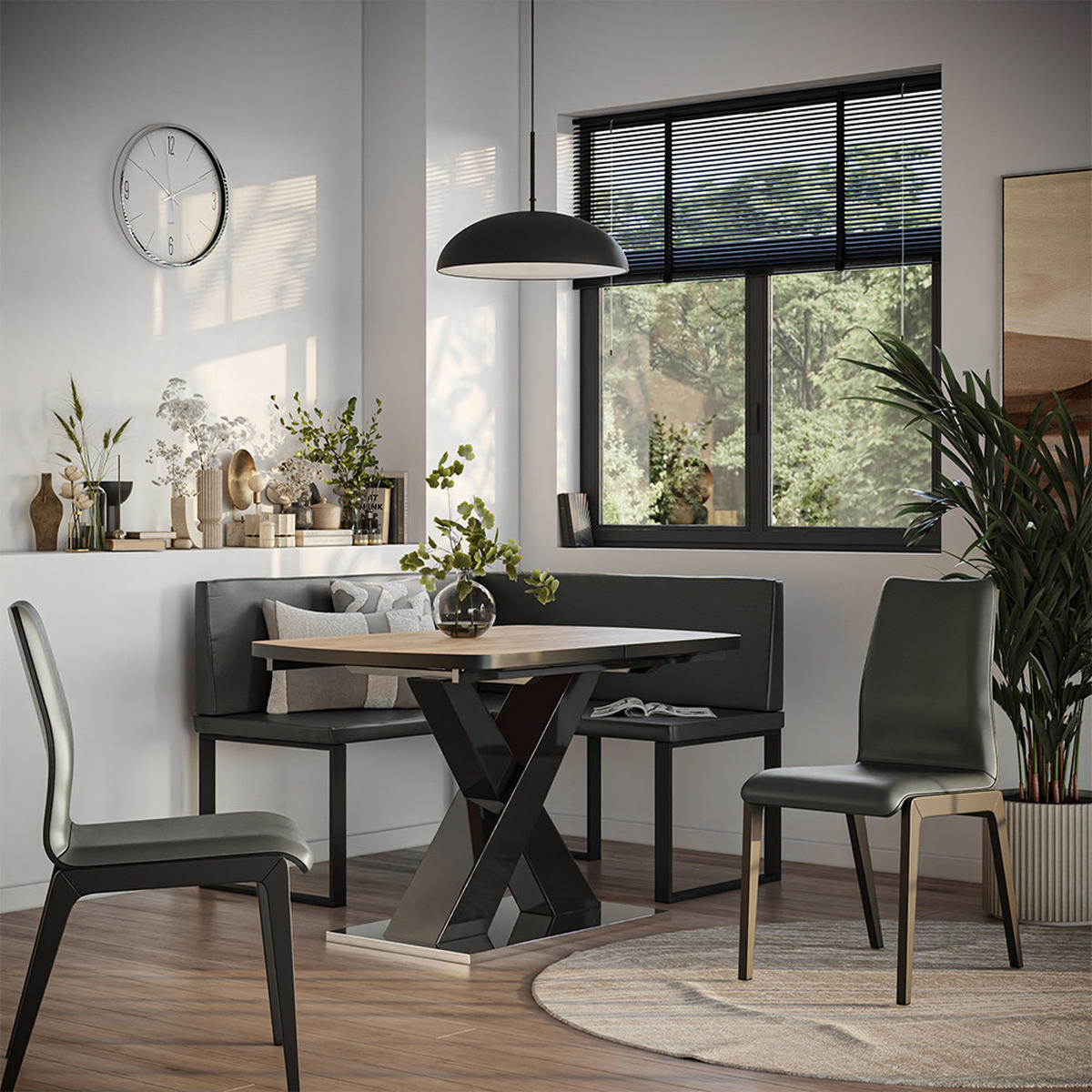 ESSZIMMER-ECKBANK Ravon Schwarz 120 x 120 cm - Schwarz, Textil (120/87/120cm) - Vicco