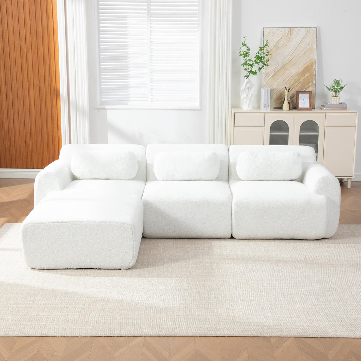 ECKSOFA Chenille Elfenbein ohne Montage - Beige, Textil (271/177cm) - WISHDOR