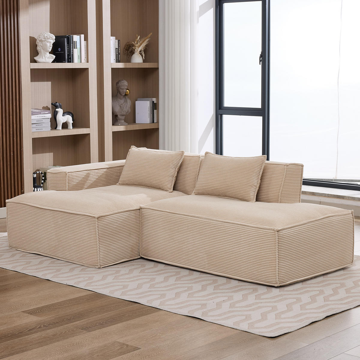 ECKSOFA Polyester Khaki mit Kissen - Hellbraun, Textil (235/129cm) - WISHDOR