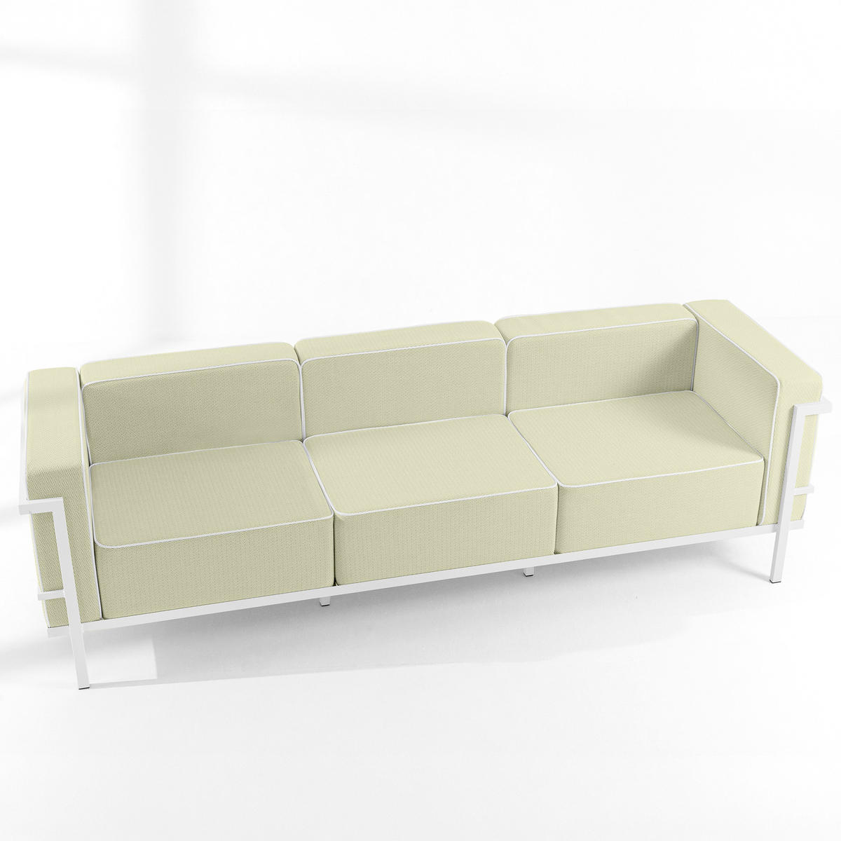 GARTENLOUNGE-SET TRIGLO 1x Tisch, 2x Sessel, 1x Sofa 3-Sitzer, 4-tlg., Modern, Weiß - Weiß/Hellgrün, Glas/Textil - KONSIMO®