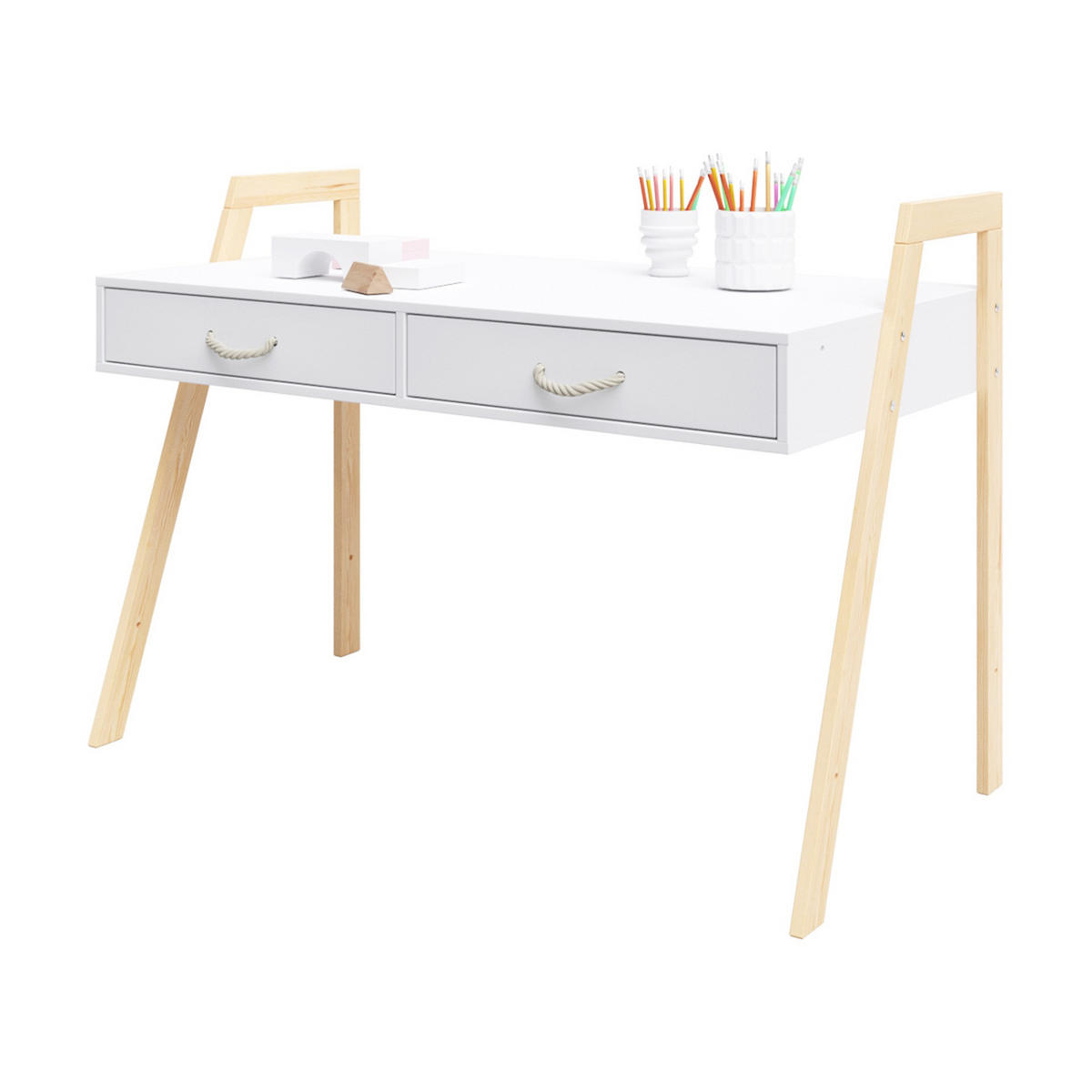 BABYBETT Liv, Mitwachsendes, Schreibtisch 2in1 Weiß und Kiefer - Kieferfarben, Holz (60/120cm) - Premiers Moments