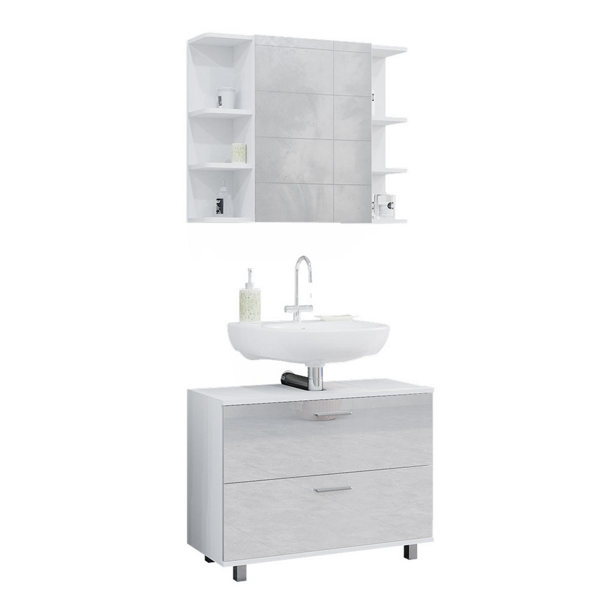 BADMÖBEL-SET Ilias Weiß Hochglanz 2 Teile, Unterschrank 80 cm - Weiß Hochglanz, Holzwerkstoff (80.2/60.8/33cm) - Vicco