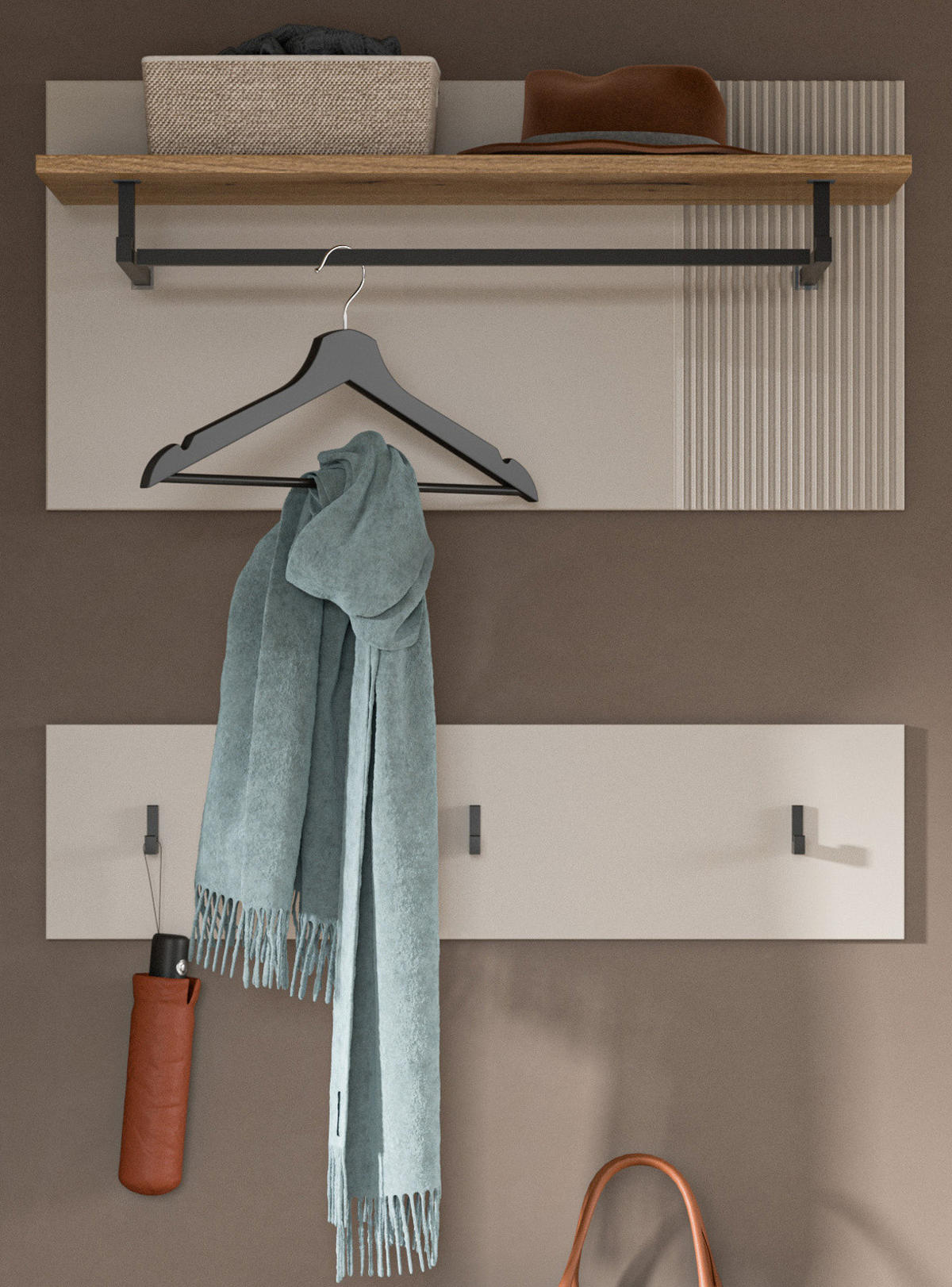 GARDEROBENPANEEL Kaschmir Sand, Eiche Evoke, Wandgarderobe Set 2-teilig 80 cm Skid - Kaschmir/Eichefarben, Holzwerkstoff/Metall (80/80/28cm) - Inn.Furn