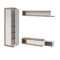 WOHNWAND 3-teilig Saragossa weiß Hochglanz / Samdal Eiche - Weiß Hochglanz/Braun, Holz/Holzwerkstoff (227/200/40cm) - Feldmann-Wohnen