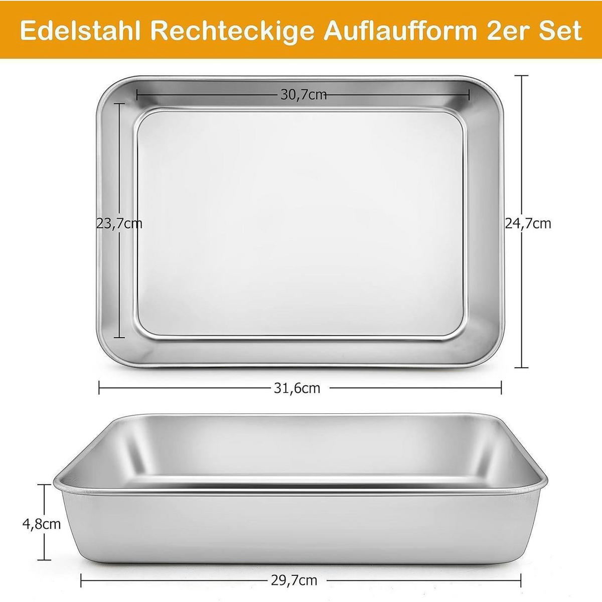 BACKBLECH 2er Set Edelstahl 31,6 x 24,7 cm - Silberfarben, Metall (24.7/4.8/31.6cm)
