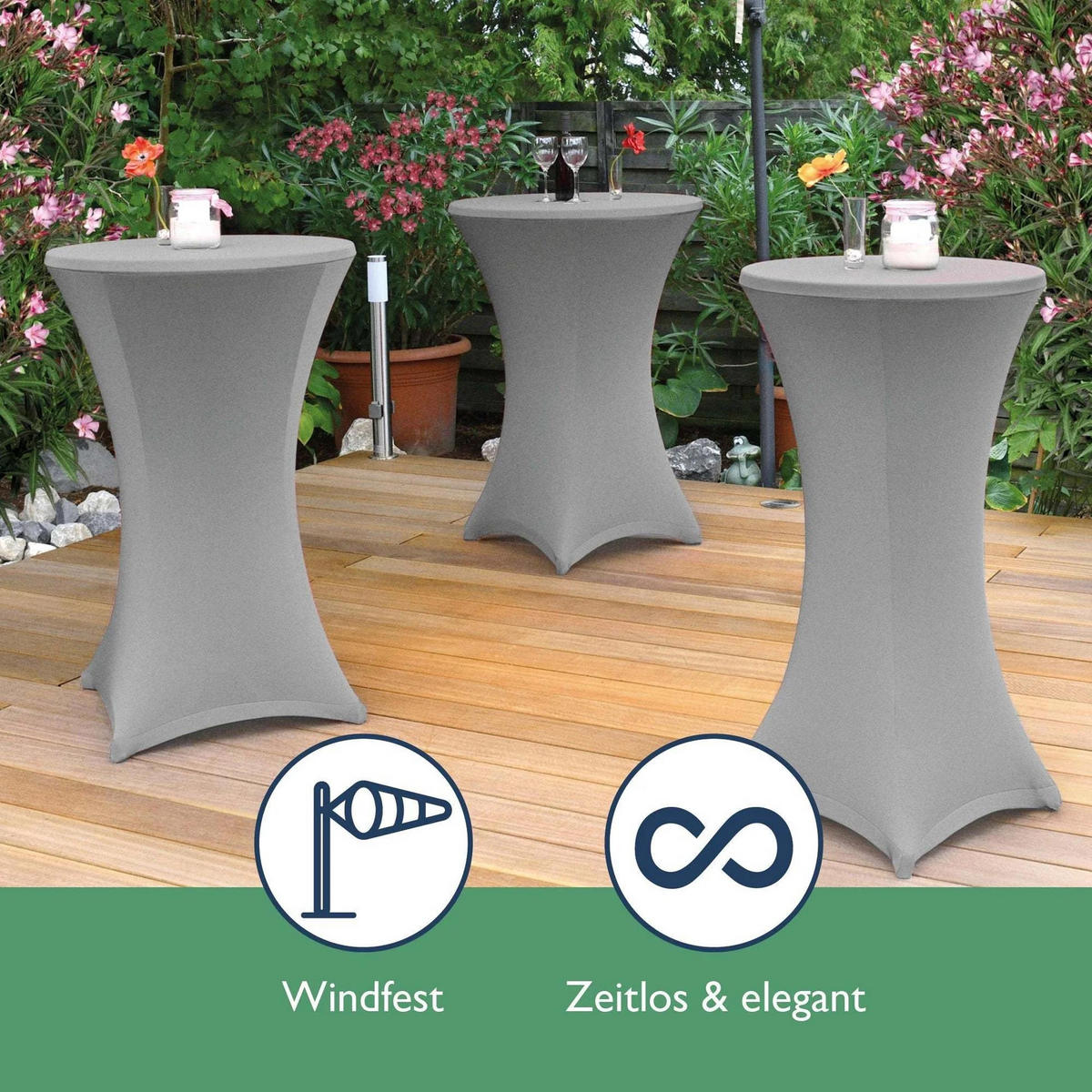 STEHTISCH Sylt Ø 80cm Weiß mit Stella Stehtischhusse Ø 80cm Silber - Silberfarben, Kunststoff/Textil (80/80/110cm) - Beautissu 