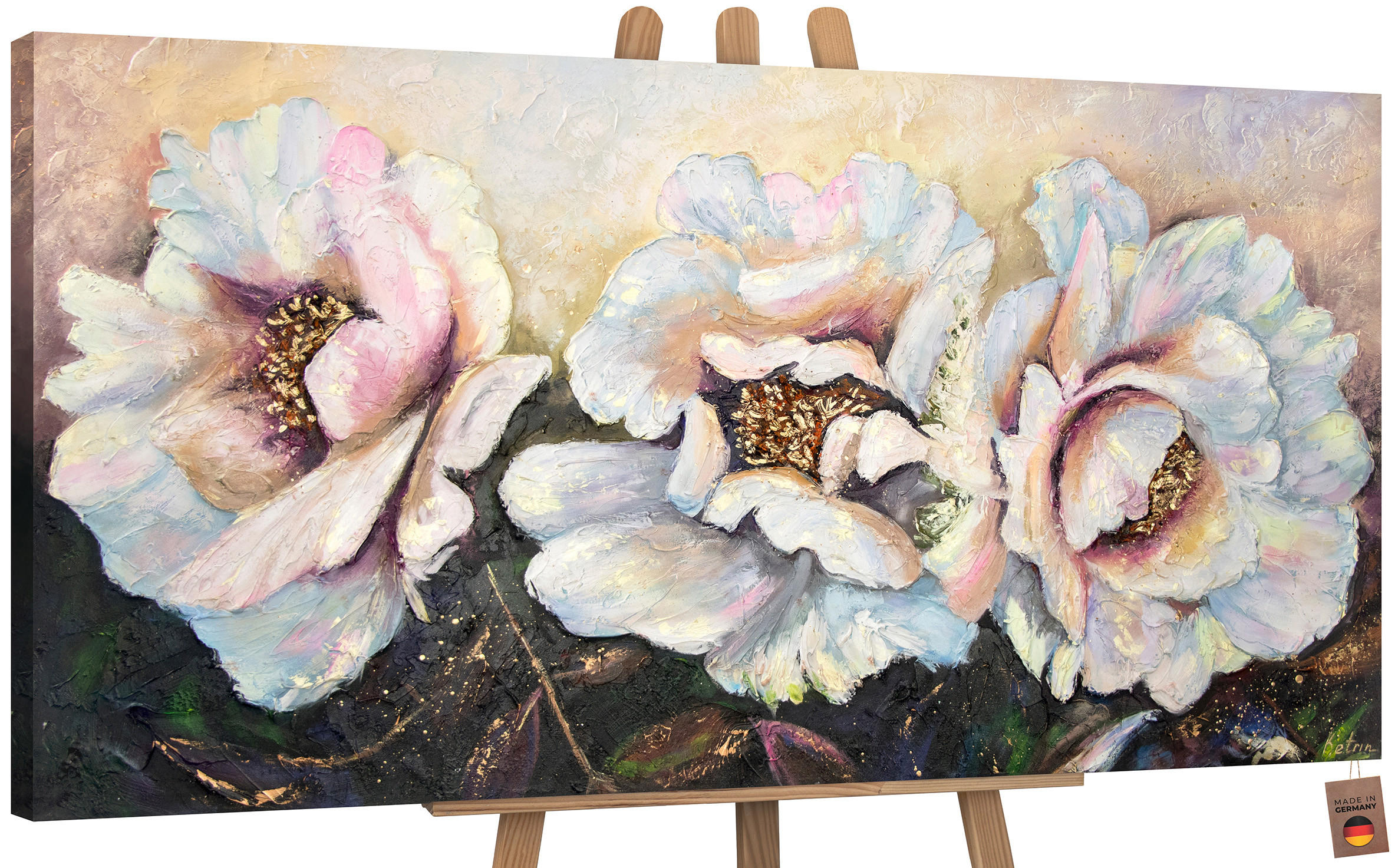 GEMÄLDE Pfingstrosen auf Keilrahmen 100x50 cm - Multicolor, Holz (100/50cm) - YS-art gallery