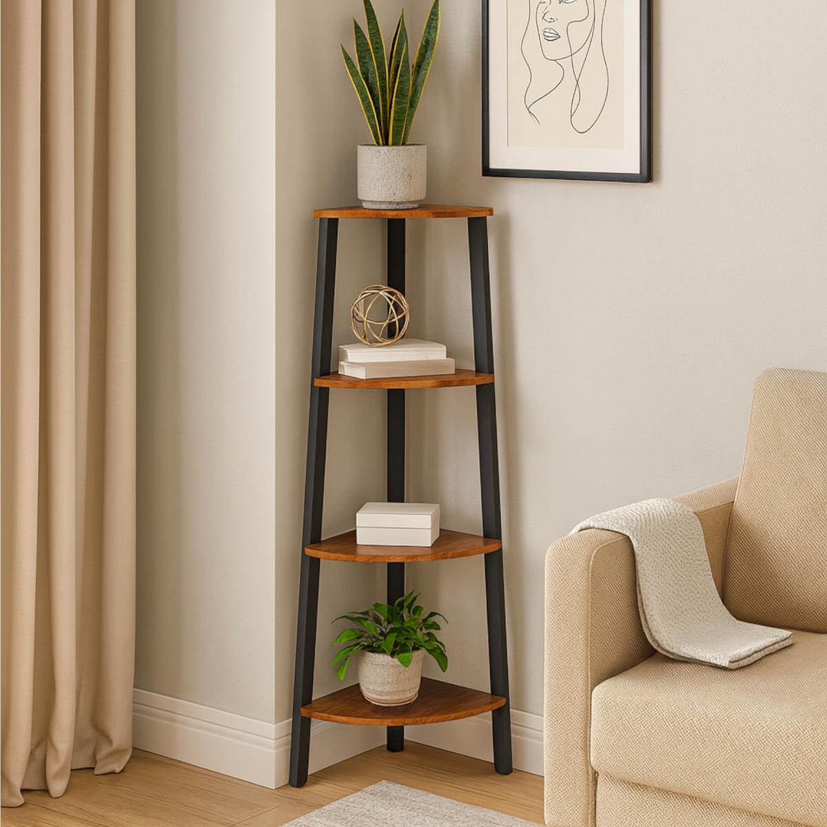 ECKREGAL Holzoptik Metall Dunkelbraun Schwarz Standregal 125x34x34 cm - Dunkelbraun/Schwarz, Holzwerkstoff/Metall (34/125/34cm) - Begryf