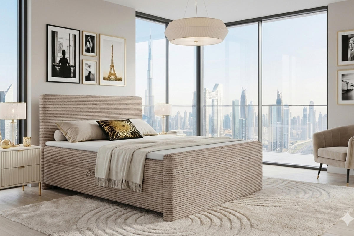 BOXBETT MIDI 120/200 in Cord Beige H3 - Beige, Holz/Holzwerkstoff (120/200cm) - Deine Möbel 24