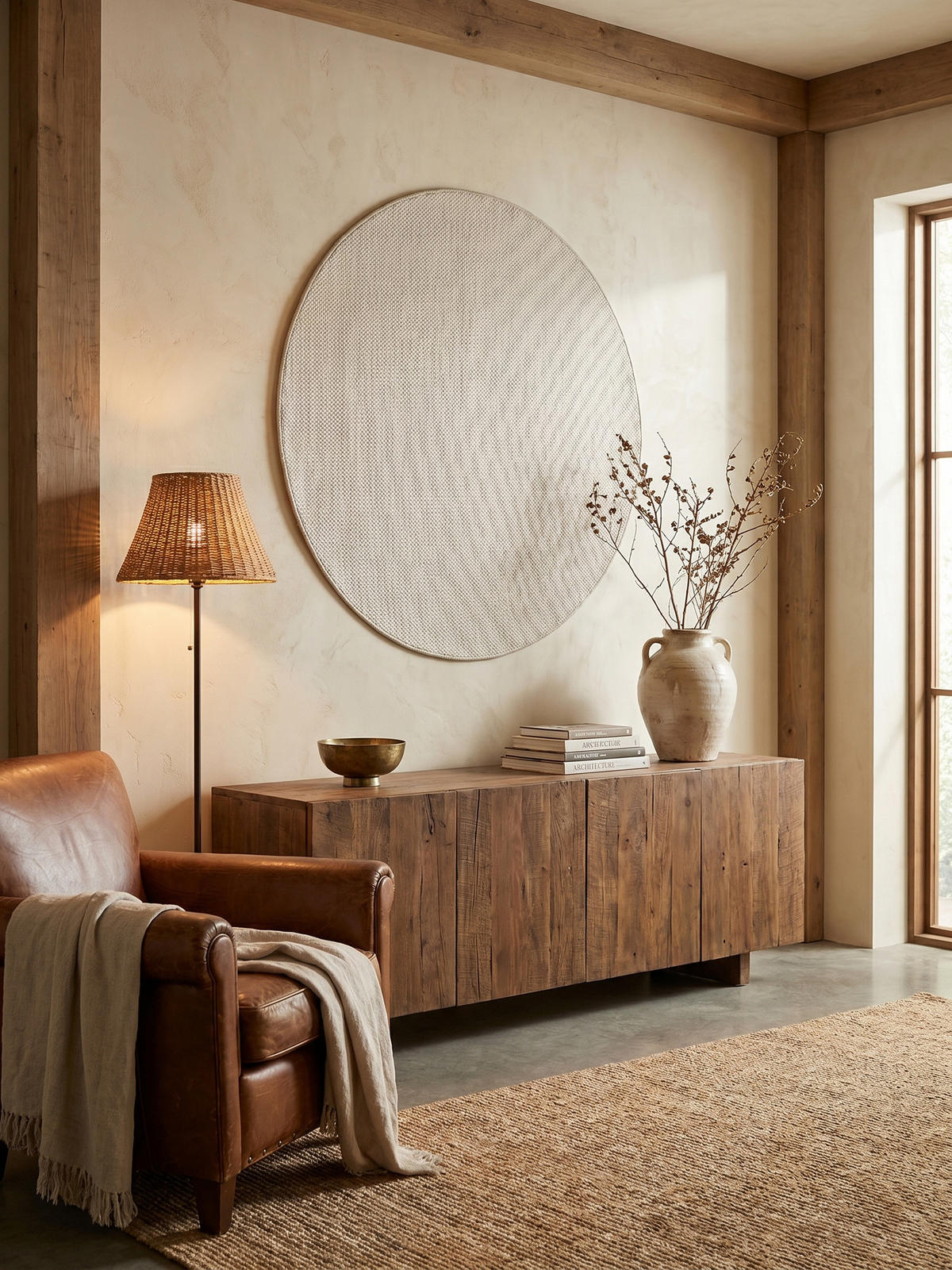 TEPPICH Flachgewebe LANGAU in Creme, meliert, Ø 120 cm - Beige, Textil (120/120cm) - KADIMA DESIGN