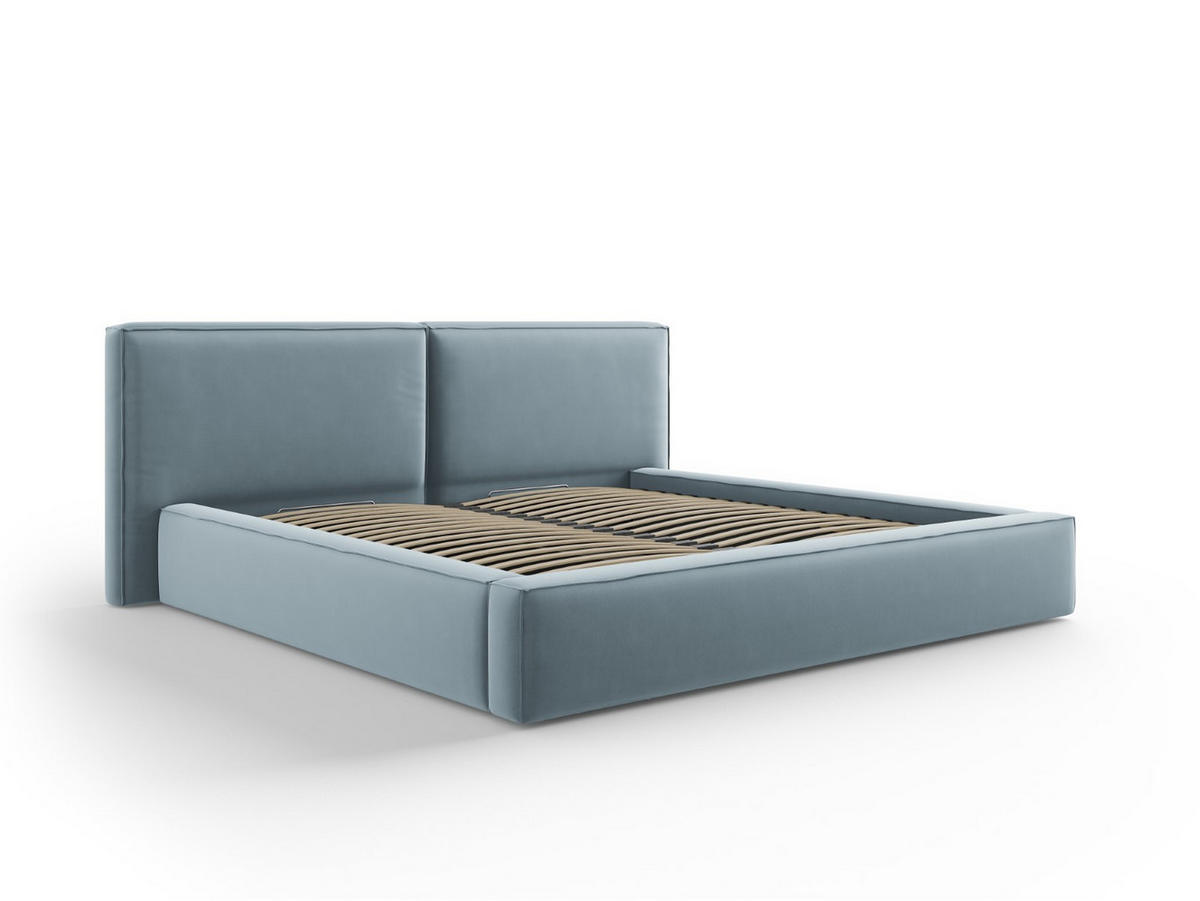 BETT mit Bettkasten und Kopfteil Jodie aus Samt hellblau 200x200cm - Hellblau, Textil (200/200cm) - Micadoni