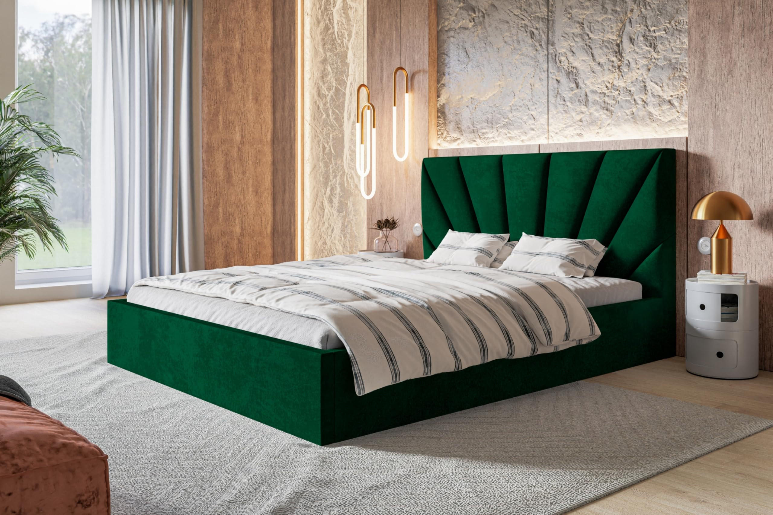 BETT 160x200 - Polsterbett mit Bettkasten und Holzrahmen - Modern Betten - Glatter Kronos-Stoff- Kollektion Denver, Grün - Grün, Holz/Textil (160/200cm) - Alpi-Möbel