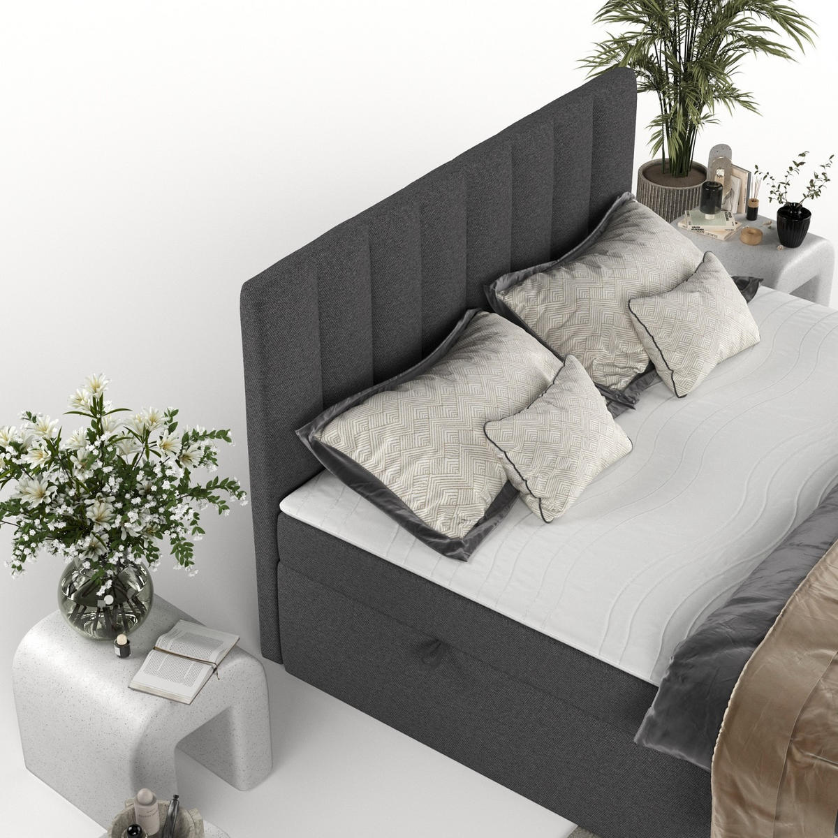 BOXBETT Amaro 140/200 cm Anthrazit im Megan Stoff - Anthrazit/Schwarz, Holz/Holzwerkstoff (140/200cm) - AltaBeds