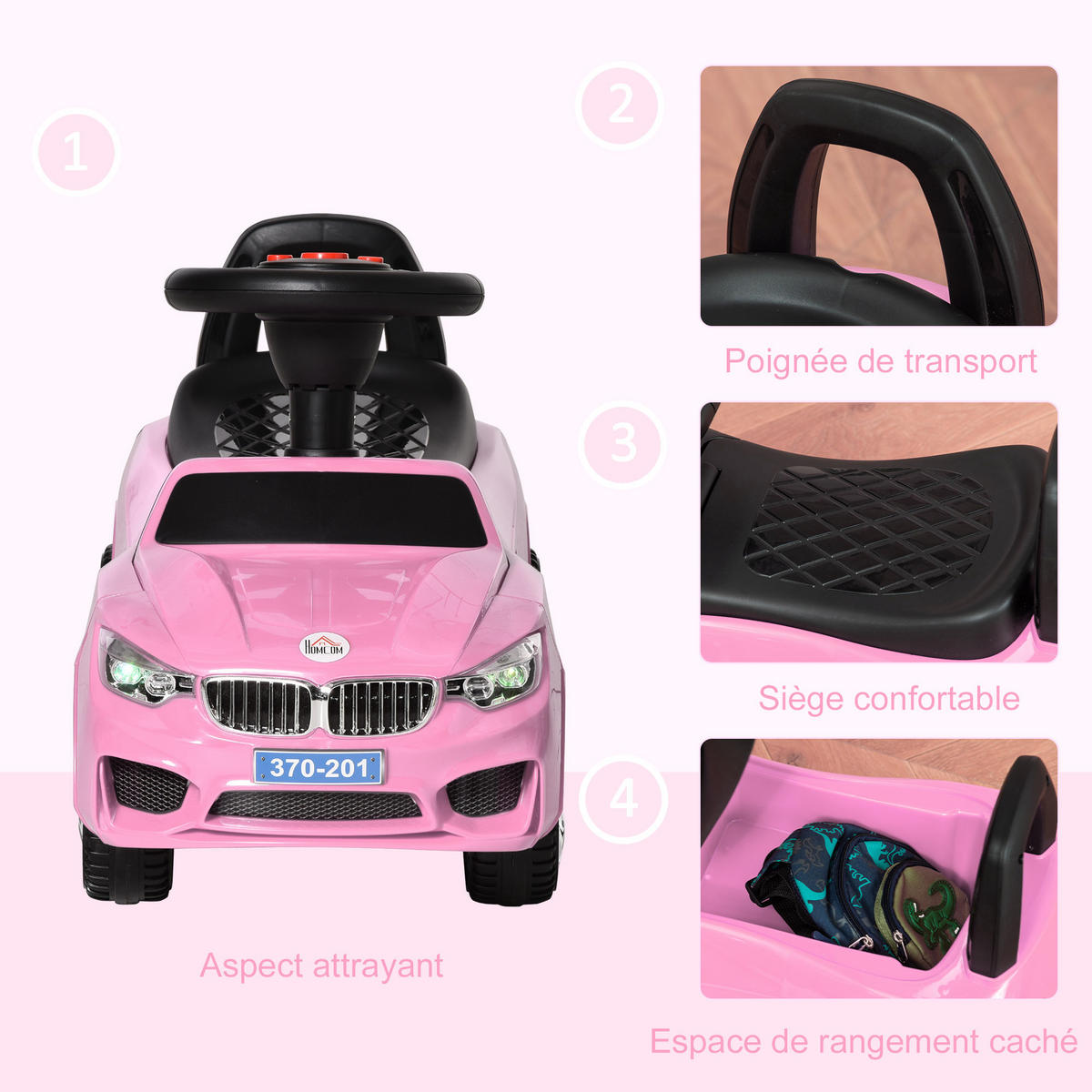 RUTSCHFAHRZEUG DE-16971 mit Hupe, Musik & Licht Rosa - Pink, Kunststoff (63.5/28/36cm) - ComfortXL
