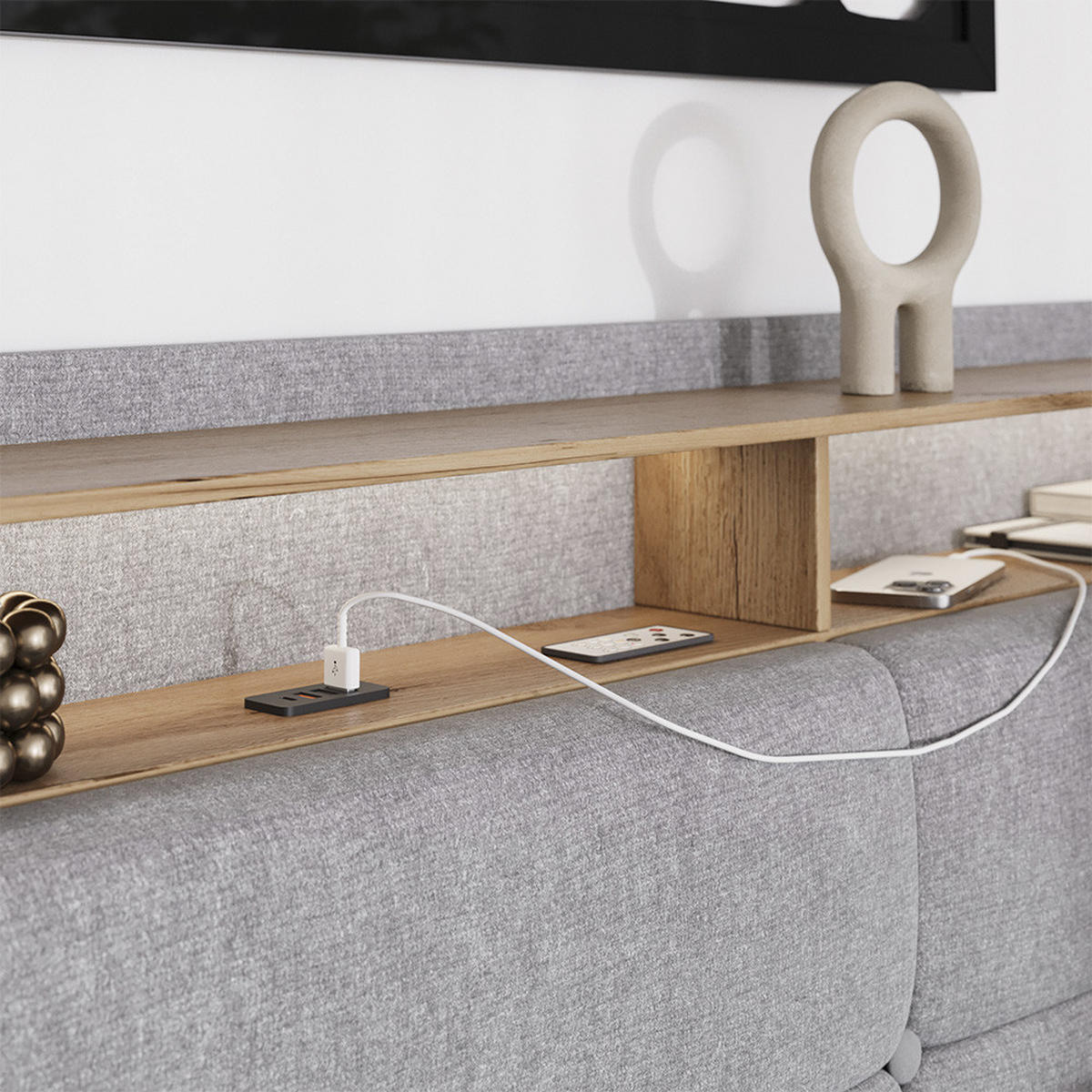 ČALOUNĚNÁ POSTEL Christin Šedá/dubová - šedá, kompozitní dřevo - VitaliSpa