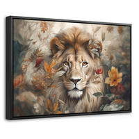 LEINWAND Bilder mit Rahmen - Löwe - Wildtiere - Pflanzen - Natur - Blumen - 30x20 - Beige, Textil (30/20cm) - MuchoWow