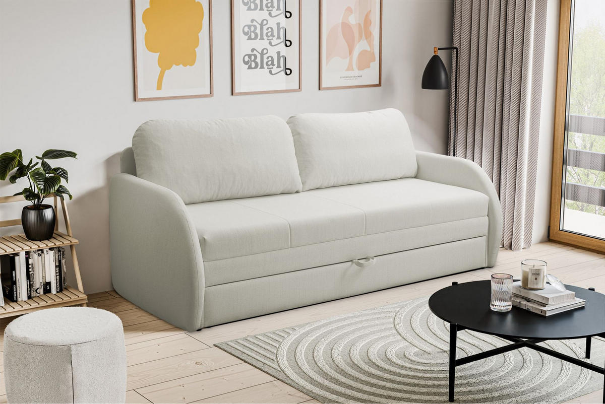 SCHLAFSOFA Diego creme - Creme/Schwarz, Kunststoff/Textil (221/90/91cm) - Selsey