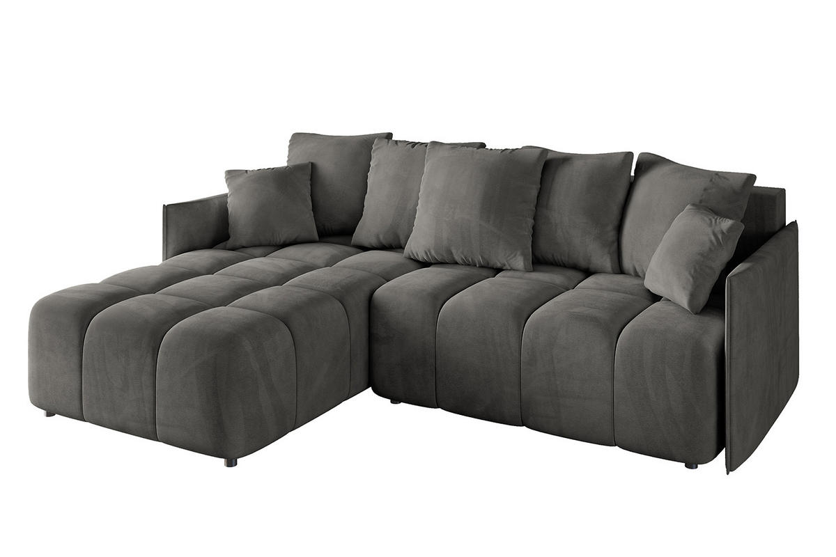 ECKSOFA Ottomane links LONLI-L 251x189x68 Anthrazit Velours - Anthrazit, Holzwerkstoff/Kunststoff (251/189cm) - ALTDECOR