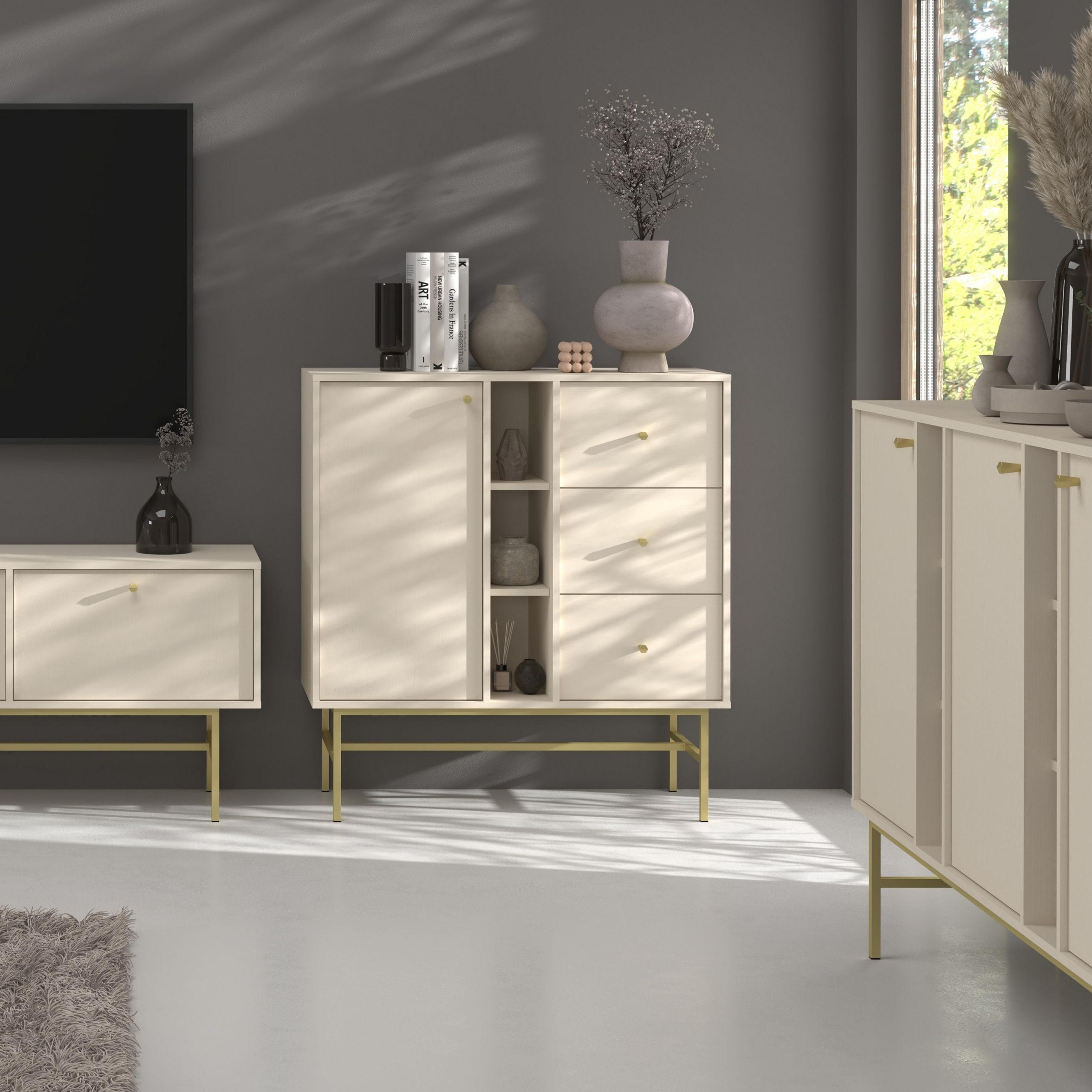 KOMMODE TORINO 100/108/41 cm mit 3 Schubladen 1 Türen Beige - Beige, Holzwerkstoff (100/108/41cm) - MASSENO