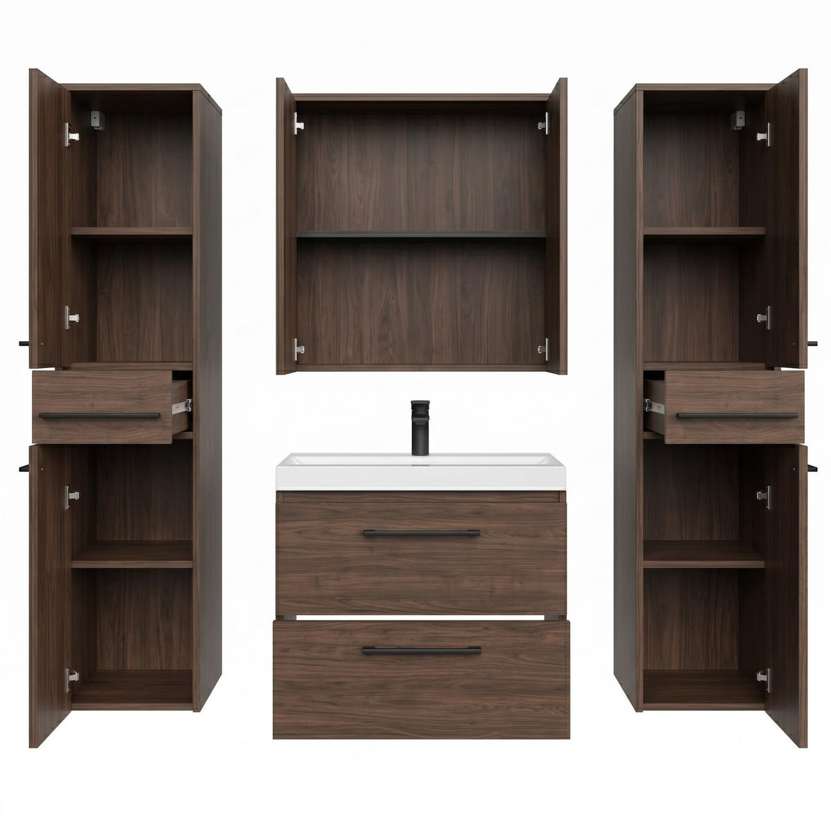 BADMÖBEL-SET Florence 5 Teile Walnuss Braun - 60 x 35 x 51 cm - Eichefarben, Holz (60/51/35cm) - Badplaats